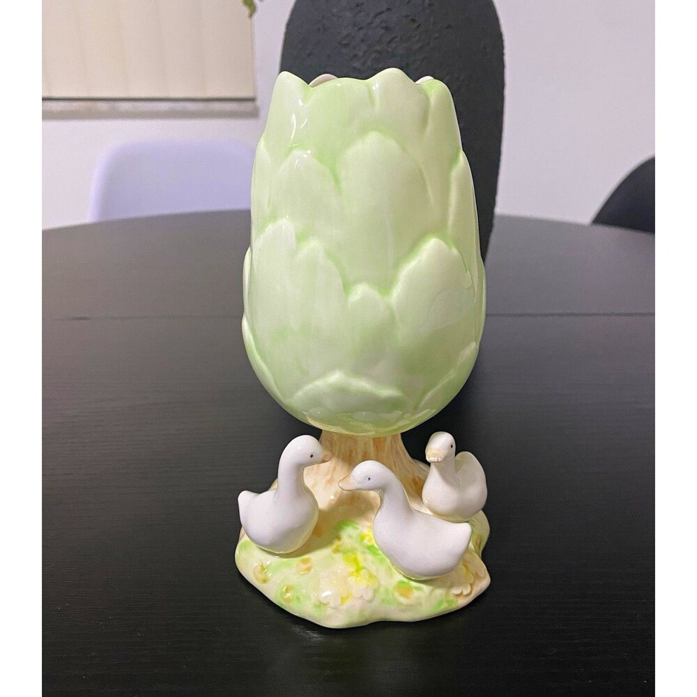 Vtg Japan Omnibus Ceramic Tree with Trio of White Ducks Vase/Planter